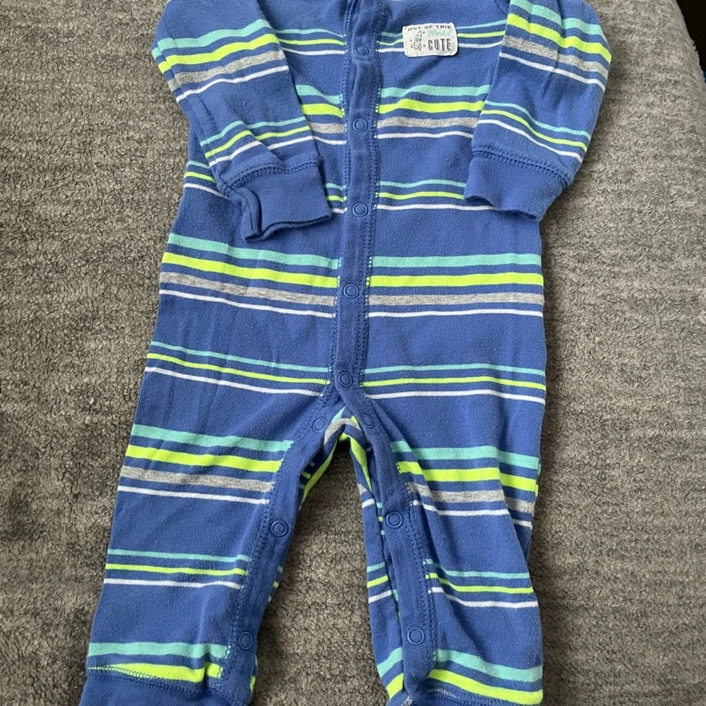 Carter's Blue, Green & White Striped Footed One-Piece